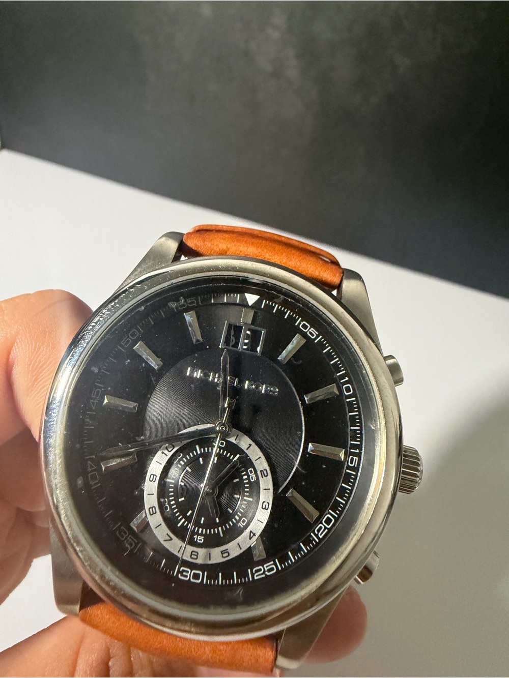 Michael Kors MK8416 Aiden Black Dial Leather Strap Chronograph Men's Watch